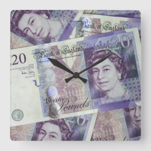 British Bank Notes Square Wall Clock