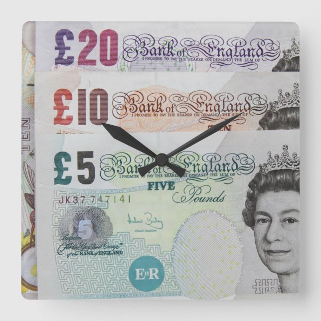 British Bank Notes Square Wall Clock (Front)
