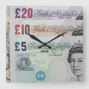 British Bank Notes Square Wall Clock