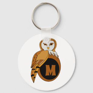 British Barn Owl Mother Nesting on a Monogram Egg Key Ring
