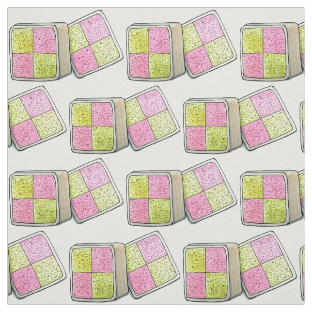British Battenberg Marzipan Sponge Cake UK Food Fabric (Swatch)
