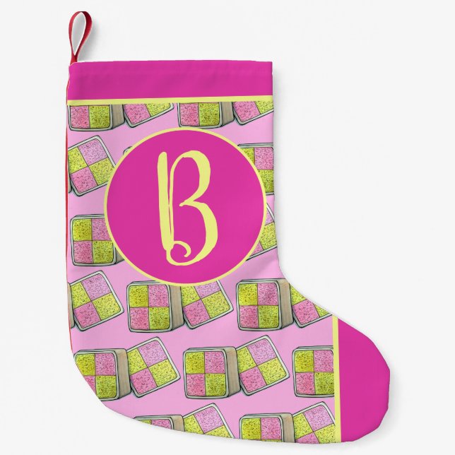 British Battenberg Marzipan Sponge Cake UK Food Small Christmas Stocking (Front)