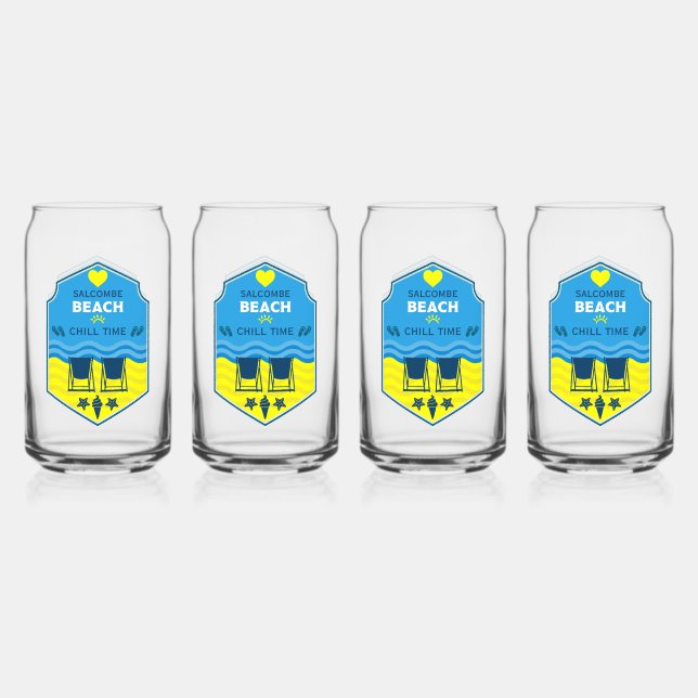 British Beach-Themed Gift  Can Glass (Front)