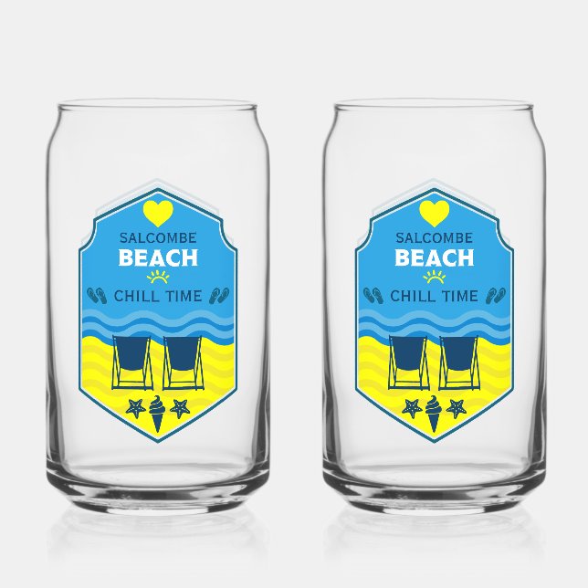 British Beach-Themed Gift  Can Glass (Front)