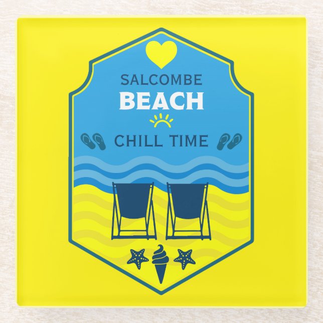 British Beach-Themed Gift  Glass Coaster (Front)