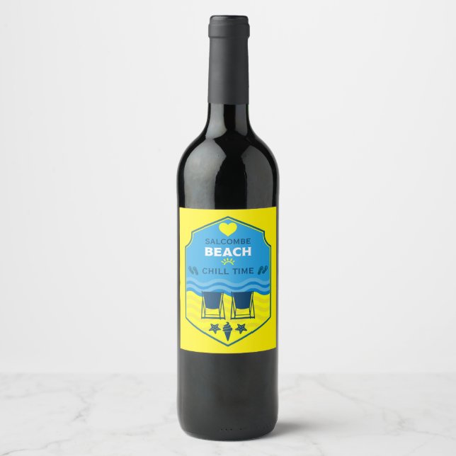 British Beach-Themed Gift  Wine Label (Front)