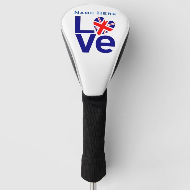 British Blue LOVE Personalised Name Golf Head Cover (Front)