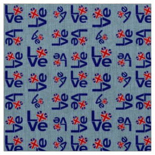 British Blue LOVE Tiled UK Heart Flag Fabric