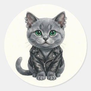 British Blue Punk Cat in Leather Jacket Sticker