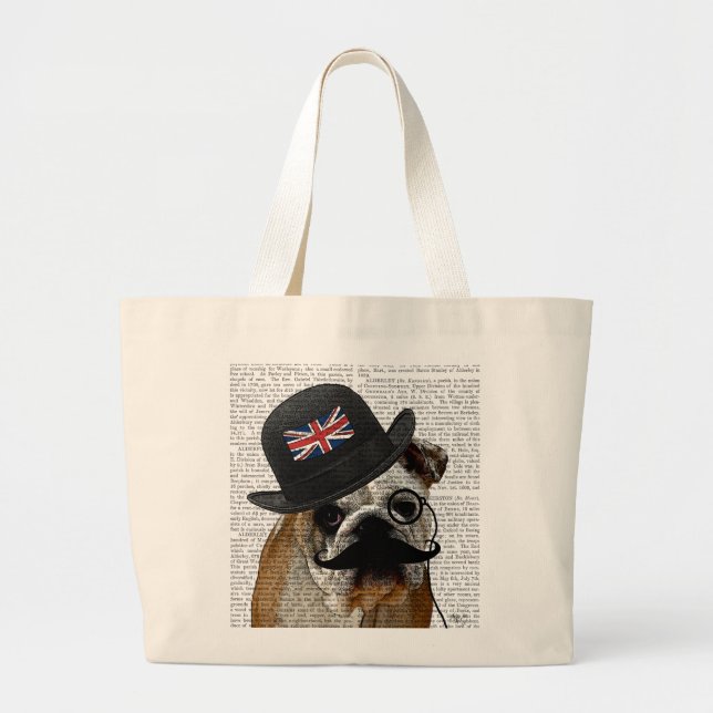 British Bulldog and Bowler Hat Large Tote Bag (Front)