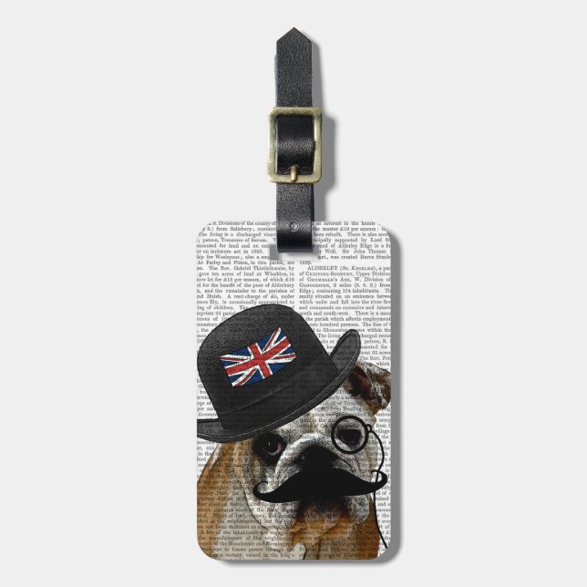 British Bulldog and Bowler Hat Luggage Tag (Front Vertical)
