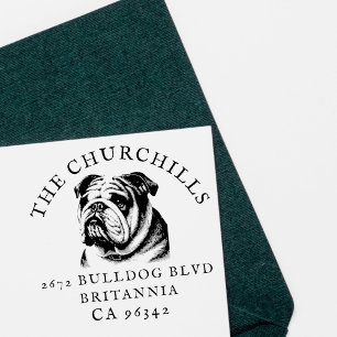 British Bulldog Family Name Return Address Rubber Stamp