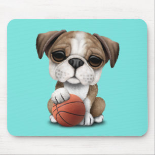 British Bulldog Puppy Playing With Basketball Mouse Pad