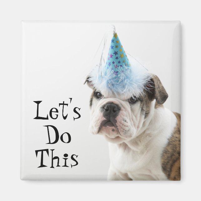 British Bulldog Puppy Wearing A Party Hat Magnet (Front)