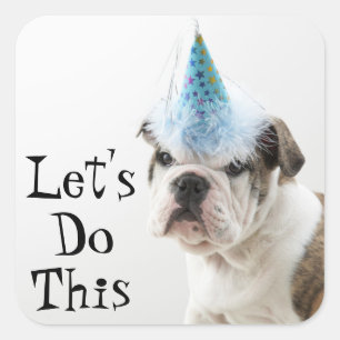 British Bulldog Puppy Wearing A Party Hat Square Sticker