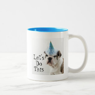 British Bulldog Puppy Wearing A Party Hat Two-Tone Coffee Mug