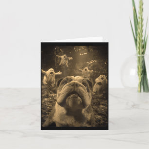 British Bulldog Selfie Ghosts Haunted Forest Card