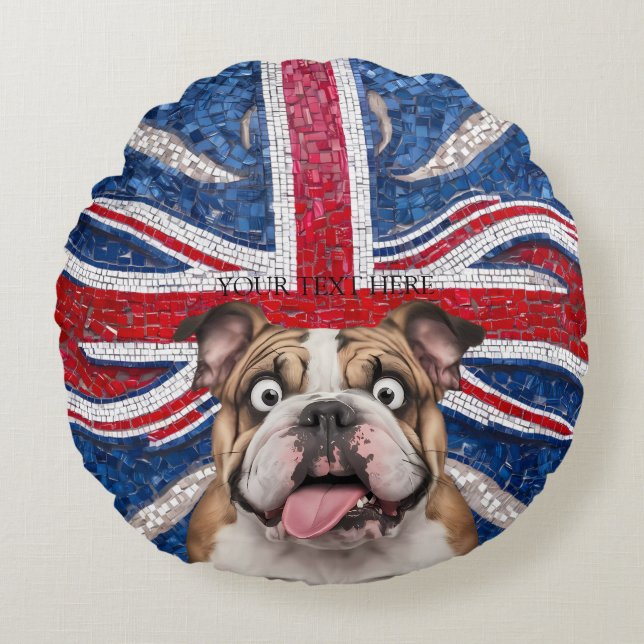 British Bulldog with Union Flag as Background Round Cushion (Front)