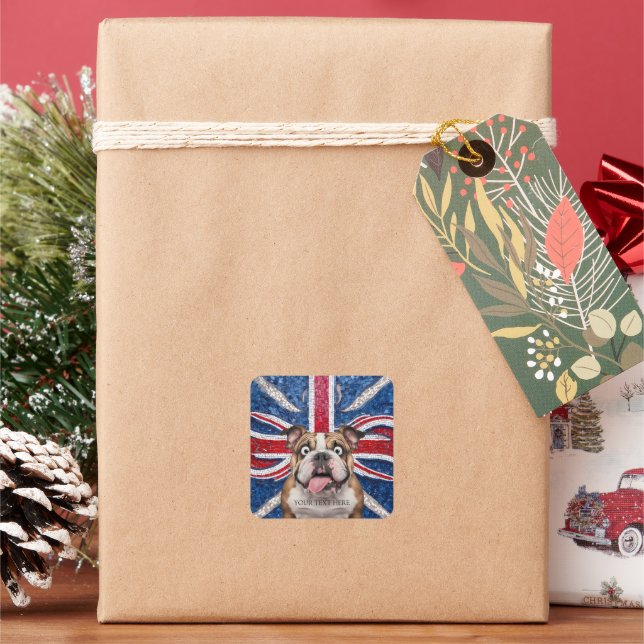 British Bulldog with Union Flag as Background Square Sticker (Holiday)