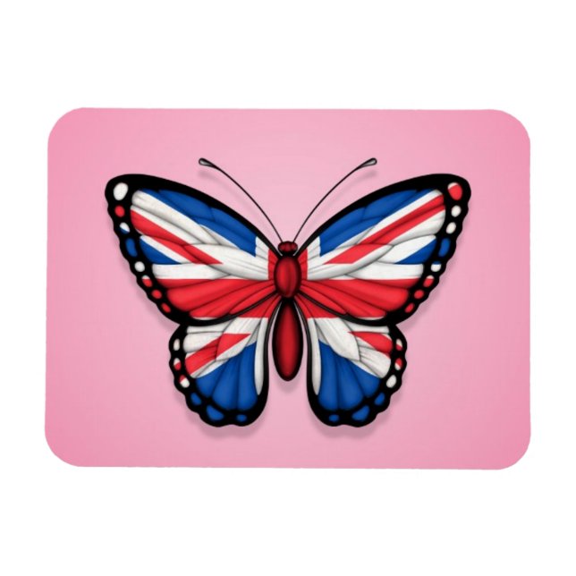 British Butterfly Flag on Pink Magnet (Horizontal)