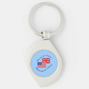 British by Birth American by Choice Black Text  Key Ring