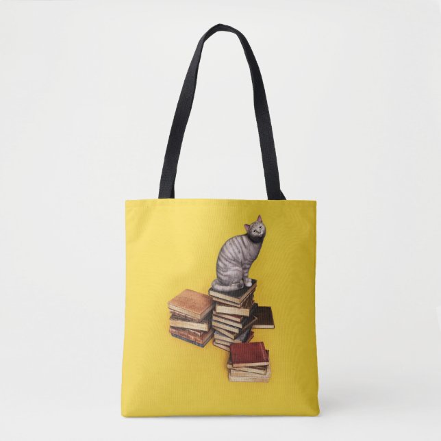 British Cat on a stack of books Tote Bag (Front)
