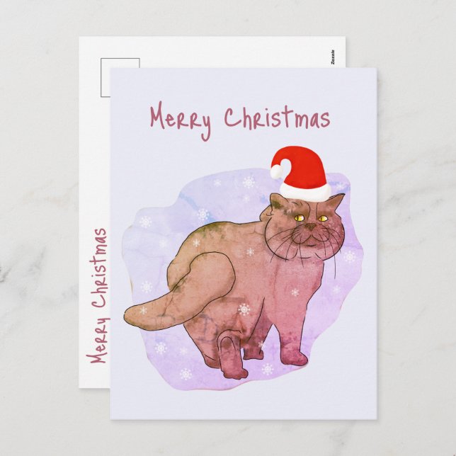 British cat. Santa cat. Holiday Postcard (Front/Back)