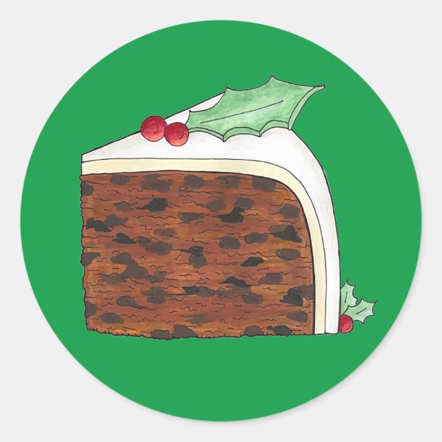 British Christmas Cake Slice Festive Holiday Food  Classic Round Sticker (Front)