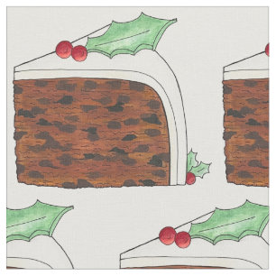 British Christmas Cake Slice Festive Holiday Food Fabric