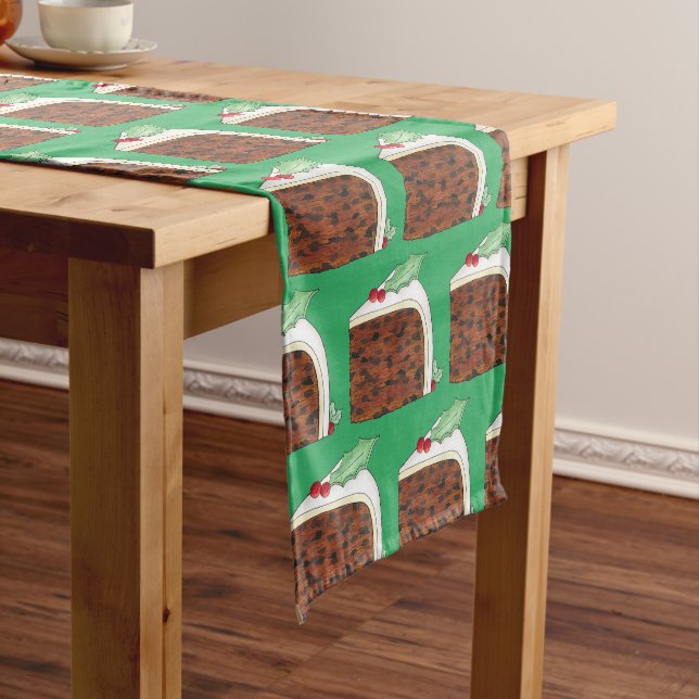 British Christmas Cake Slice Festive Holiday Food Short Table Runner (In Situ)