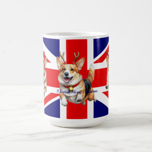 British Christmas Corgis with Reindeer antlers Coffee Mug