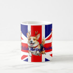 British Christmas Corgis with Reindeer antlers Coffee Mug