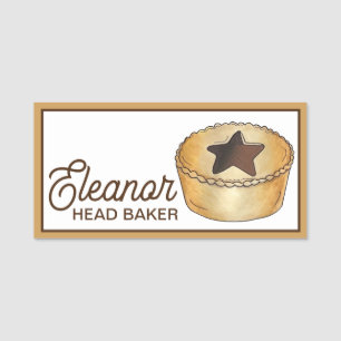 British Christmas Mince Pie Bakery Bake Shop Baker Name Tag