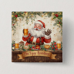 British Christmas Party Santa in the Pub 15 Cm Square Badge