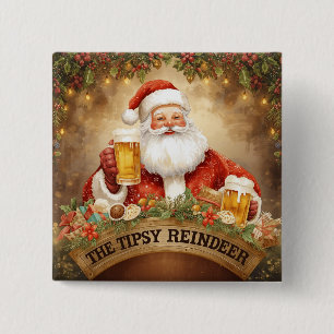 British Christmas Party Santa in the Pub 15 Cm Square Badge