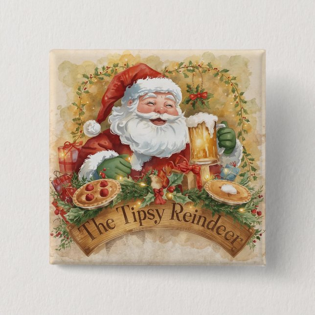 British Christmas Party  Santa in the Pub 15 Cm Square Badge (Front)