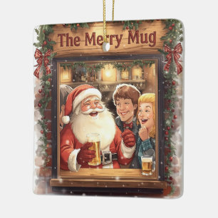 British Christmas Party Santa in the pub Ceramic Ornament