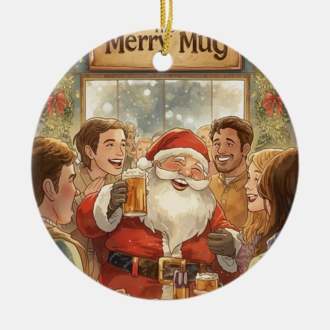 British Christmas Party Santa in the pub Ceramic Ornament (Front)