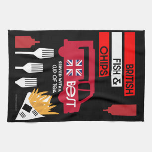 British Classic Fish And Chips Tea Towel