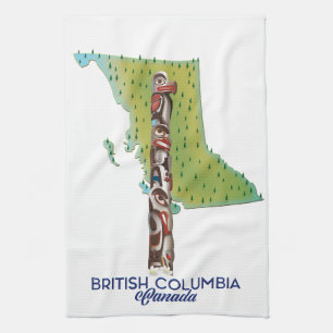 British Columbia Canada map poster. Tea Towel