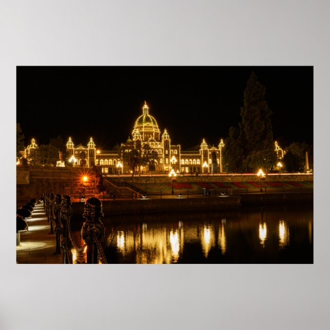British Columbia Parliament Buildings At Night Poster (Front)