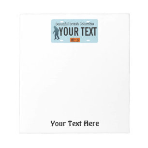 British Columbia Sasquatch License Plate Notepad