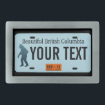 British Columbia Sasquatch License Plate Rectangular Belt Buckle<br><div class="desc">The dark silhouette of Sasquatch (Bigfoot) on a blank British Columbia license plate. Add your own text. Contact me for special requests. License plates for additional states and other entities (Canadian provinces, foreign countries) upon request. If you live or travel in rural areas of the Pacific Northwest you may possibly...</div>