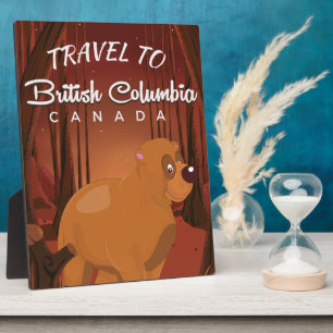 British Columbia vintage cartoon travel poster. Plaque