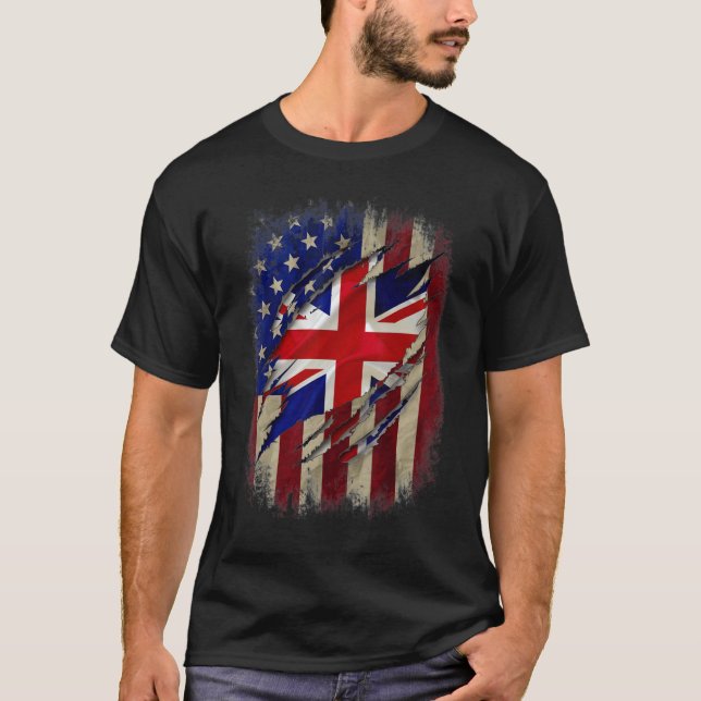 British English American Flag British Roots Family T-Shirt (Front)