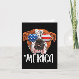 British English Bulldog Dog 4th Of July American F Card