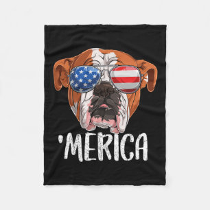 British English Bulldog Dog 4th Of July American F Fleece Blanket