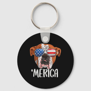 British English Bulldog Dog 4th Of July American F Key Ring