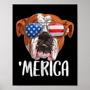 British English Bulldog Dog 4th Of July American F Poster