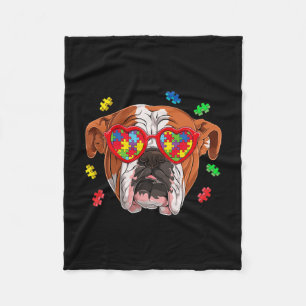 British English Bulldog Dog Puzzle Gles Awareness Fleece Blanket